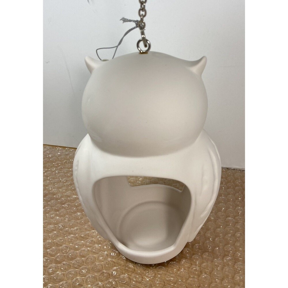 MidwestCBK White Bisque Ceramic Owl Tealight Candle Holder 7.5 In Garden Outdoor - Picture 3 of 7